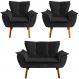 Conjunto 2 Poltronas e 1 Namoradeira Pés Palito Charger Veludo Preto G19 - Gran Belo
