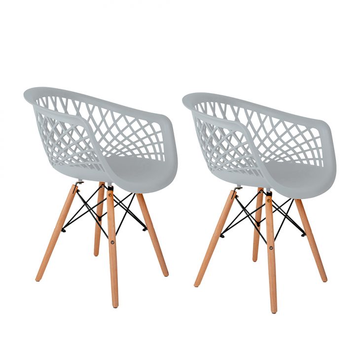 Conjunto com 2 Cadeiras Web Branco e Madeira