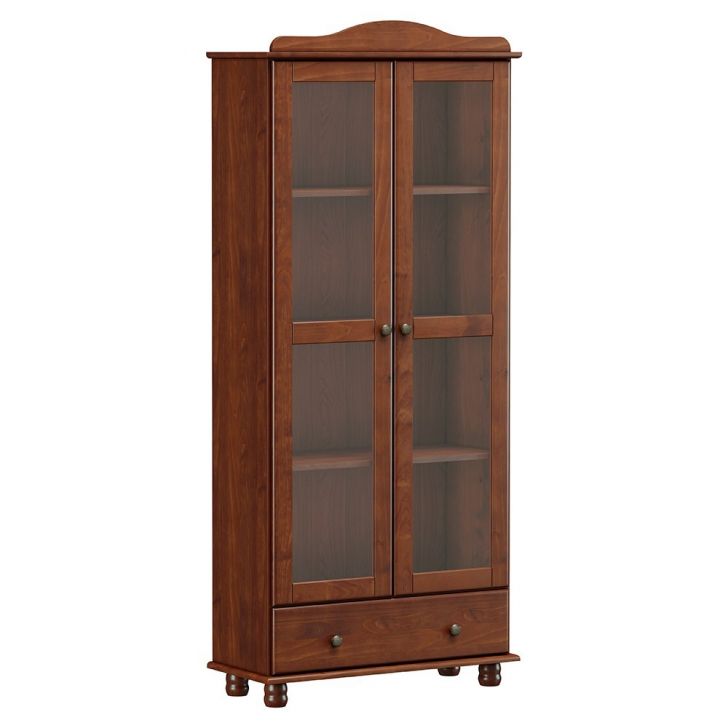 Cristaleira de Madeira 2 Portas de Vidro 1 Gaveta Rubia F07 Café - Mpozenato