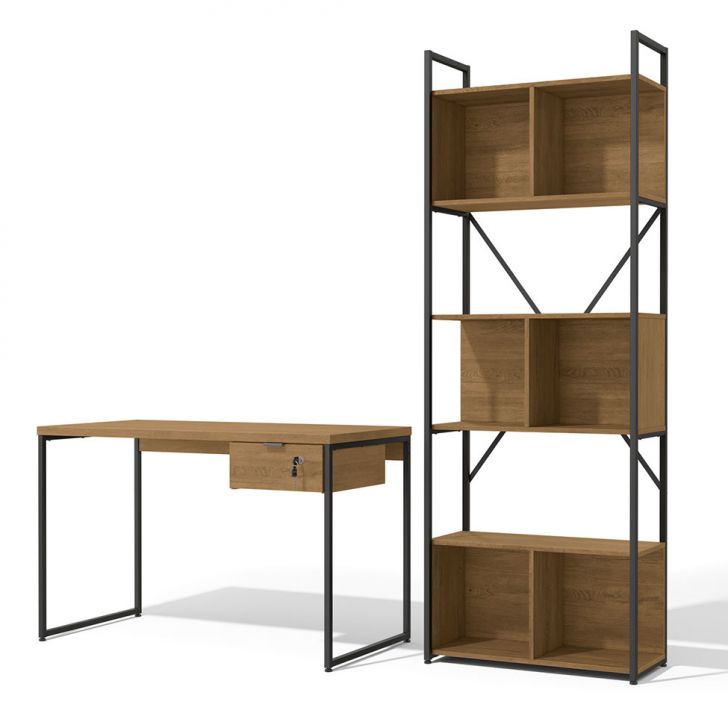 Escrivaninha 1 Gv Com Estante Detroit Freijó E Preta