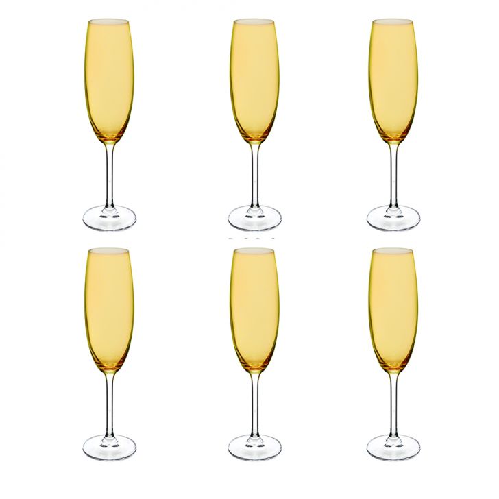 Kit Com 6 Taças De Champagne Gaston Amarelo 220 Ml