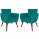 Kit 02 Poltronas Decorativa Pés Palito Nina Encosto Estilo Capitonê Azul - DS Móveis