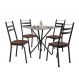Conjunto de Mesa Quadrada com Tampo Granito e 4 Cadeiras Léia II Revestimento Sintético Preto e Imbuia