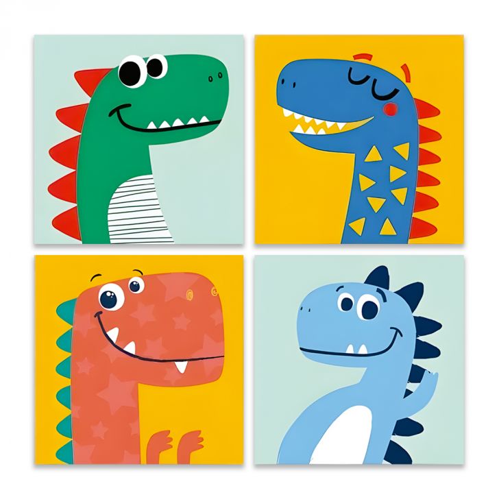 Kit 4 Quadros Dino Dinossauros Infantil Quarto Menino Mdf