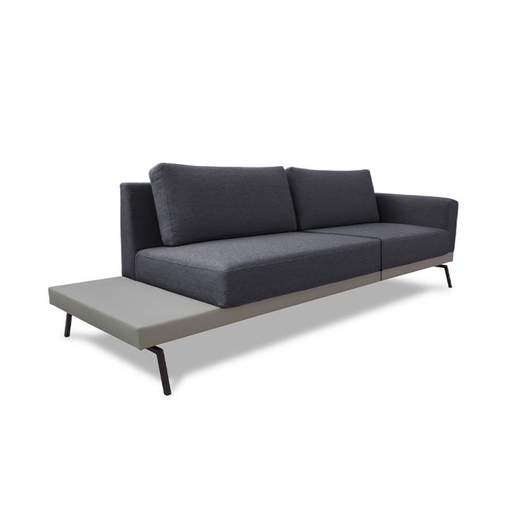 Sofá 4 Lugares Matteo Com Mesa De Apoio Esquerda Linho Cinza 260 Cm