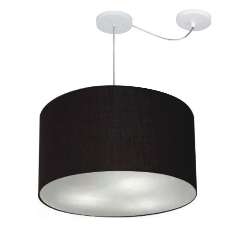 Pendente Cilíndrico Com Desvio Md-4239 Cúpula em Tecido 45x30cm Preto - Bivolt