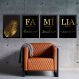 Kit 4 Quadros Família - Folha Dourada 45x34cm - com vidro