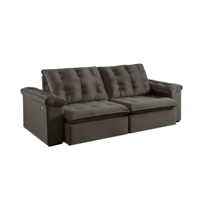 Image of Sofá 3 Lugares Retrátil E Reclinável Itaguaí Com Usb Veludo Marrom 236 Cm PLA-ES745UP88EIHMOB
