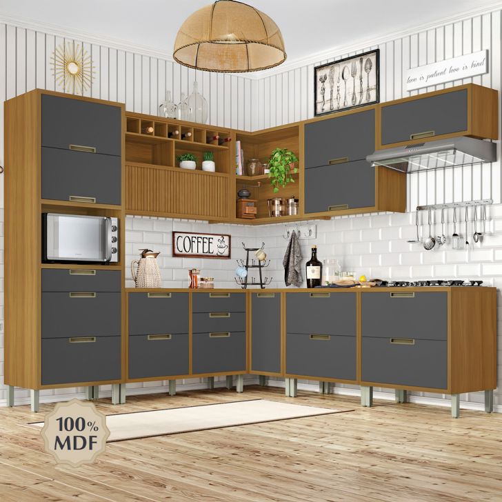 Cozinha Compacta Imperatriz 10 Portas 9 Gavetas Freijó e Grafite