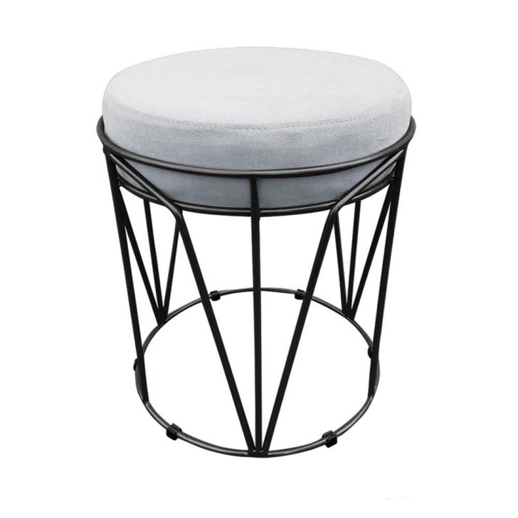 Puff Multiuso com Mesa Babu 2 em 1 Suede Cinza Base Preto - D'Rossi