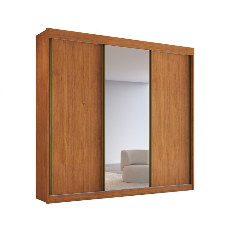 Guarda-roupa Casal 100% Mdf Com Espelho Chicago 3 Portas 4 Gavetas Cinamomo