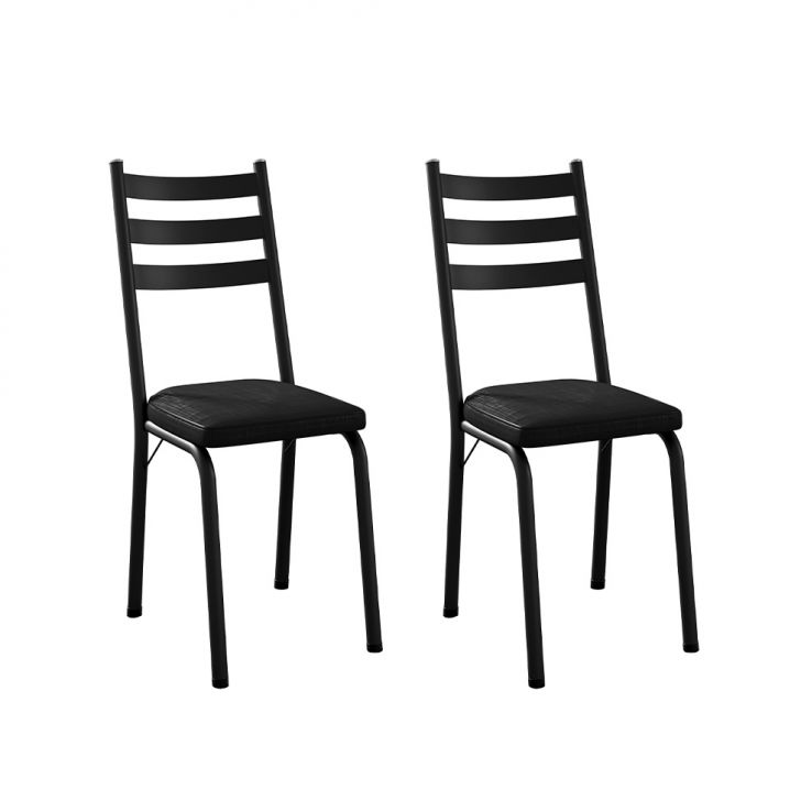 Conjunto com 2 Cadeiras New Revestimento Sintético Preto Brilho
