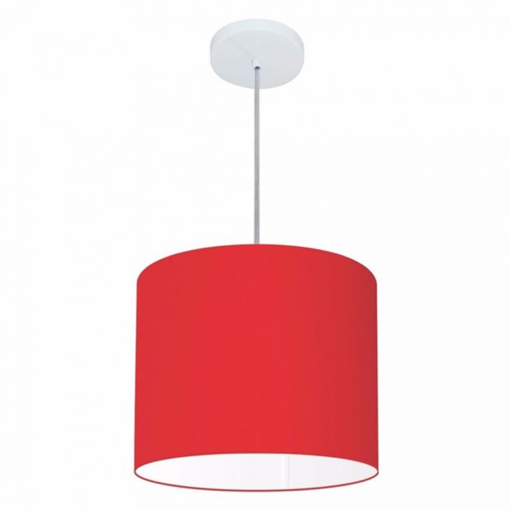 Pendente Cilíndrico Md-4143 Cúpula em Tecido 35x25cm Vermelho - Bivolt