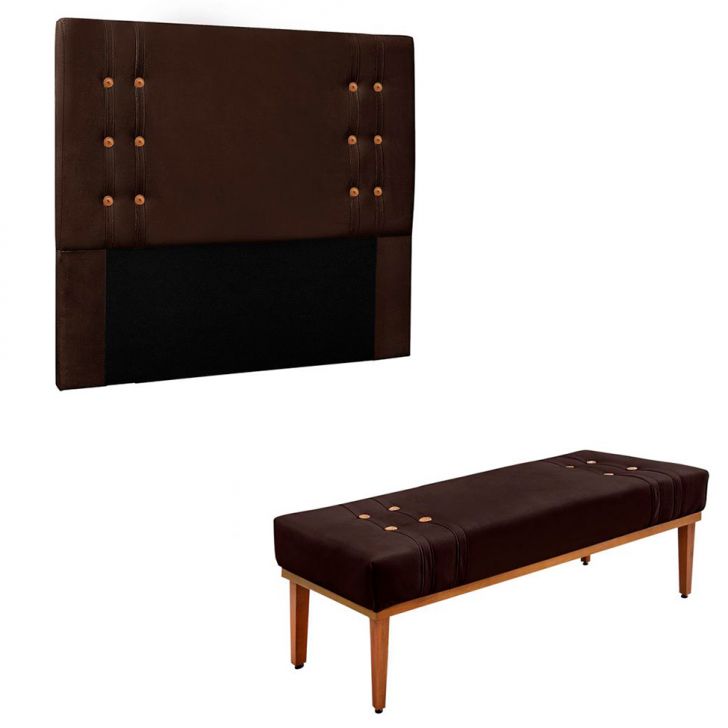 Conjunto de Cabeceira King com Recamier Gênova Suede Café