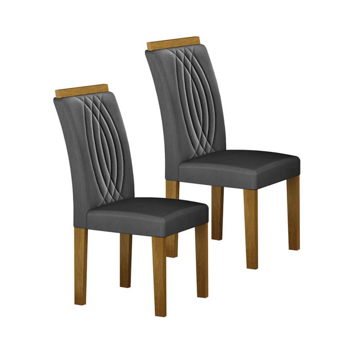 Conjunto com 2 Cadeiras Doha 100% MDF Veludo Chumbo e Freijó