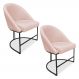 Kit 02 Cadeiras Poltrona de Jantar Bela Suede Rosa Bebê Base Metálica Industrial Preto - Pallazio