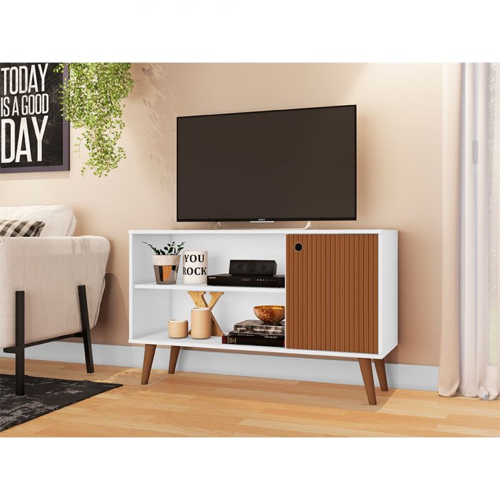 Rack Retrô Way 1 PT Branco e Elmo 108 cm