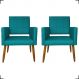 Kit 2 Poltronas Decorativas Para Sala, Quarto, Escritório Isa Suede Azul Turquesa Pé Castanho - Clique E Decore