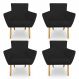 Kit 4 Poltronas Decorativa Leticia Suede Preto Pés Palito Castanho - Pallazio