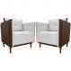 Kit 02 Poltronas Decorativas Aviv Para Sala Luxo Confortável Reforçadas Elegantes Corino Terracota e Linho Bege