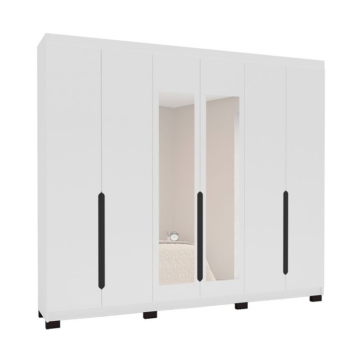 Guarda-roupa Casal Com Espelho Madrid 6 Portas 4 Gavetas Branco