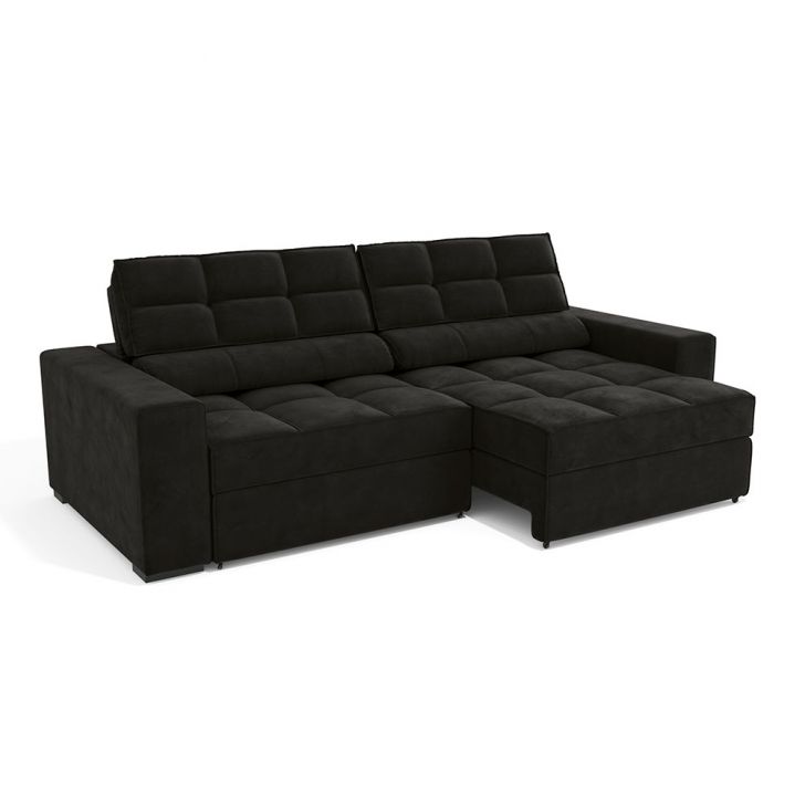 Image of Sofá 4 Lugares Retrátil E Reclinável Deluxe Molas Veludo Preto 268 Cm PLA-KA161UP88OOLMOB