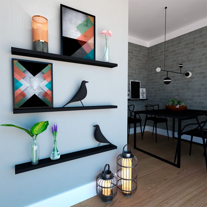 Conjunto com 3 Prateleiras Ardo Preto 100 cm