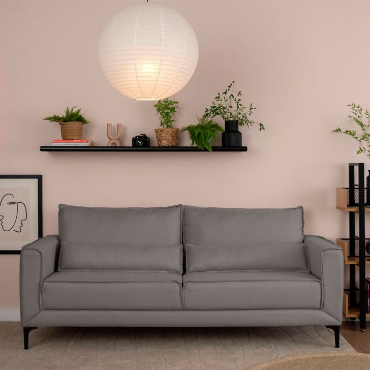 Sofá 3 Lugares Versatti Linho Cinza 210 Cm