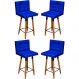 Kit 4 Banquetas Grace Alta Para Areá Gourmet E Balcão Área Gourmet Corino Azul Royal Pé Castanho - Clique E Decore