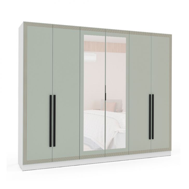 Image of Guarda-roupa Casal Com Espelho Valência 6 Portas 4 Gavetas Branco E Verde PLA-MO895CL88ORBMOB