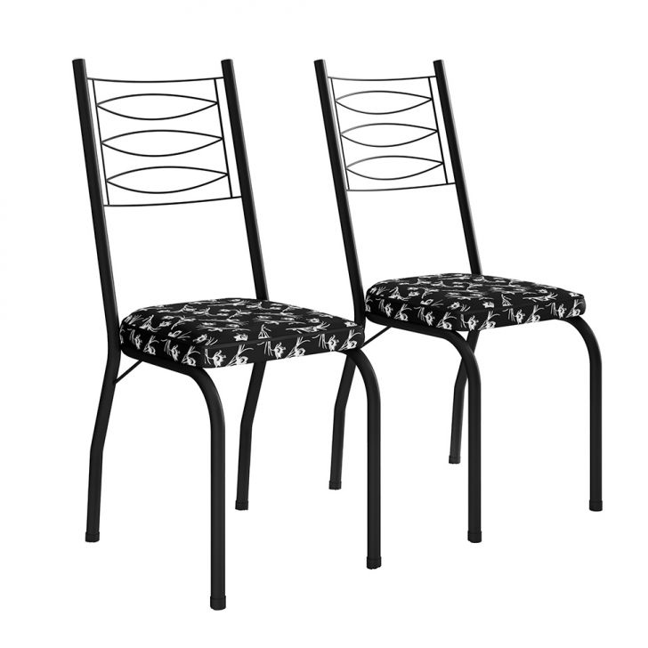 Conjunto com 2 Cadeiras Chipre Revestimento Sintético Florido e Preto