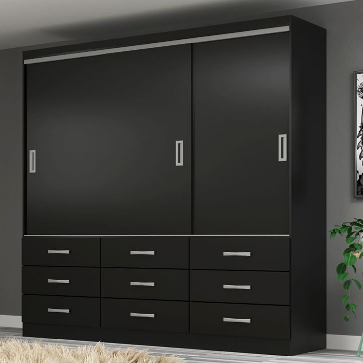 Guarda-roupa Casal Isabela 3 Portas 9 Gavetas Preto