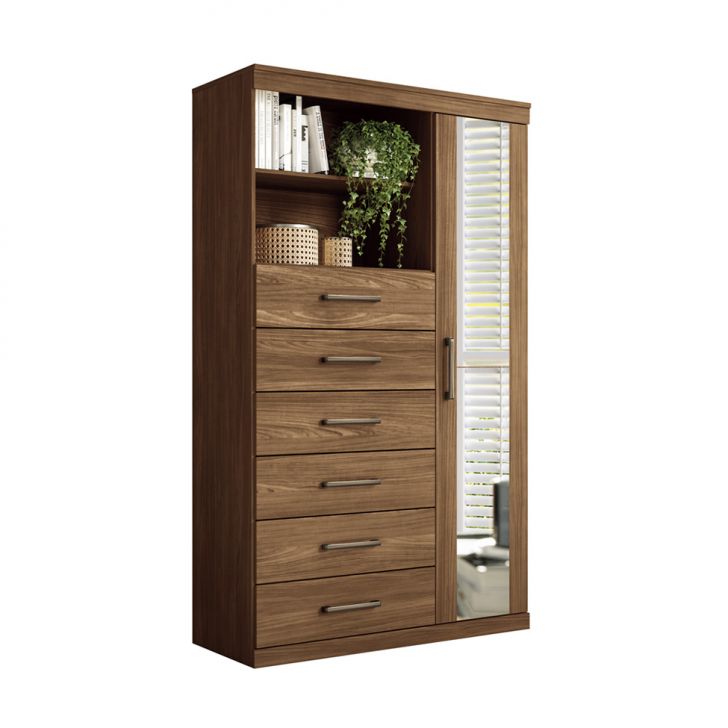 Cômoda Marabá com Espelho 1 Porta 6 Gavetas Jatobá