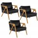 Kit 03 Poltronas Decorativa Sala Pietra Estrutura Madeira L02 Couríssimo Preto Brilho - Lyam Decor