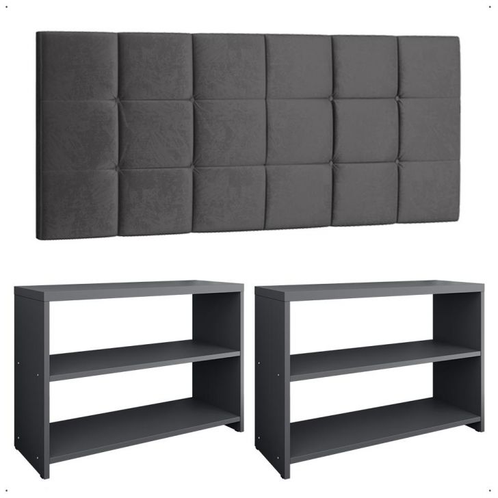 Kit Sapateira Compacta Assento Banquinho Quarto Cinza Cabeceira Cama Box King Size 1,95 Suede - Lojas RPM