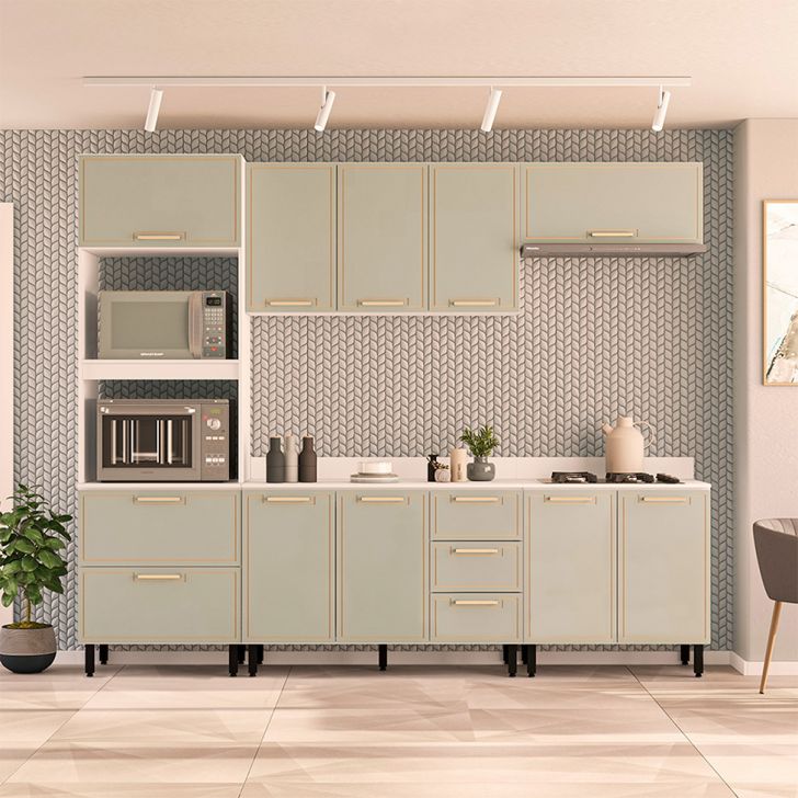 Image of Cozinha Completa Com Tampo Amara 10 Portas 4 Gavetas Verde E Branca PLA-MO895CL88PSLMOB