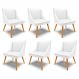 Kit 6 Cadeiras Decorativas Sala de Jantar Pés Palito de Madeira Firenze PU Branco Fosco/Natural G19 - Gran Belo
