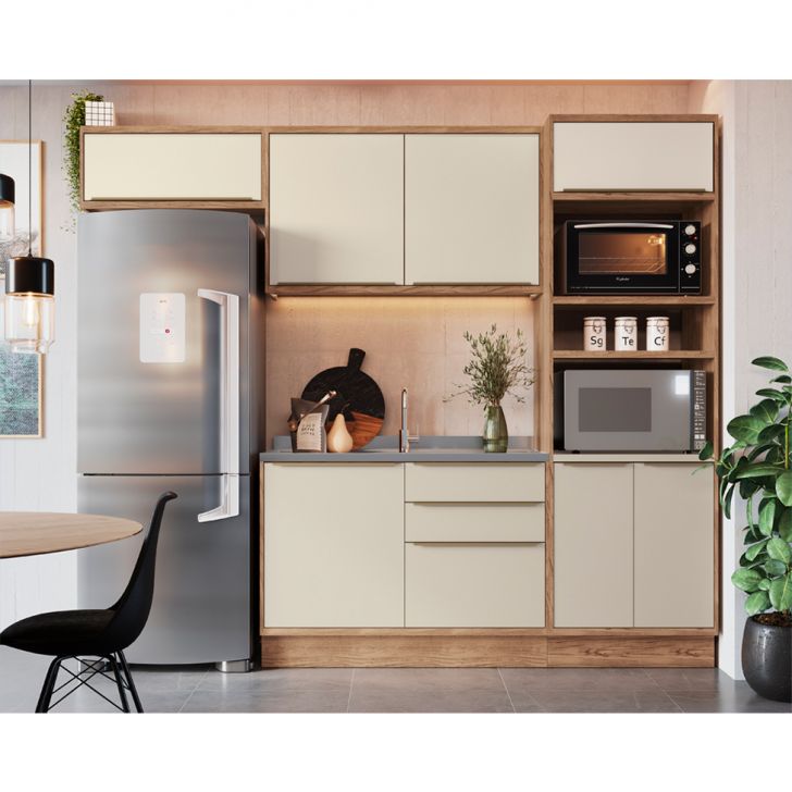 Cozinha Completa Ten 7 Portas 3 Gavetas Freijó e Argila