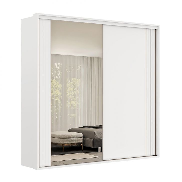 Guarda-roupa Casal Com Espelho Imperium 2 Portas 6 Gavetas Branco 207 Cm