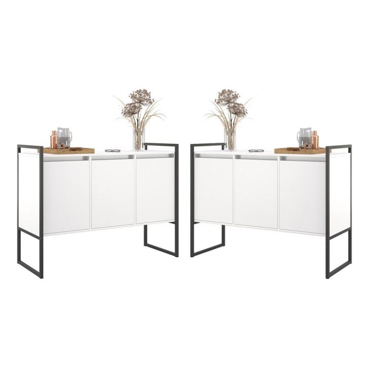 Buffet 3 Portas Rouxe Branco Conjunto 2 Unidades