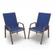 kit 2 cadeira Riviera Piscina Praia Alumínio Marrom Tela Azul