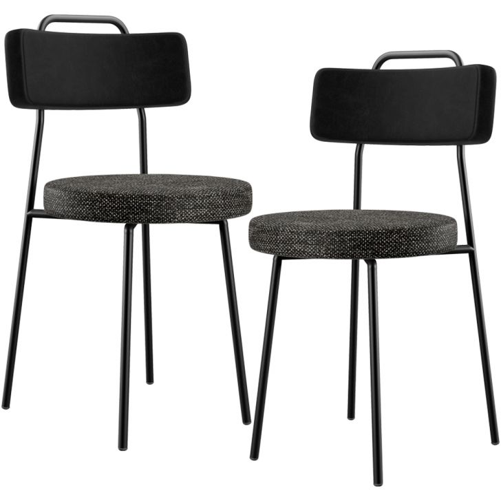 Kit 02 Cadeiras Decorativa Estofada Sala Jantar Barcelona L02 Couríssimo Preto Linho Chumbo - Lyam