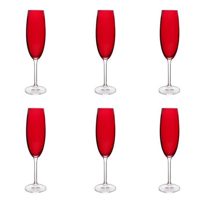 Kit Com 6 Taças De Champagne Gaston Vermelho 220 Ml