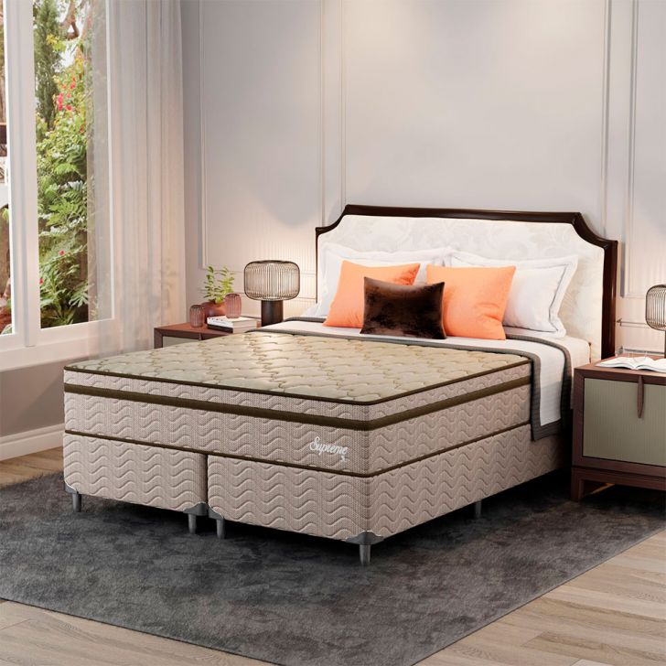 Cama Box Com Colchão Queen Supreme Mola Ensacada (72x158x198) Dourado