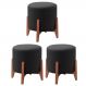 Kit 3 Puff Decorativo para Sala Thor Suede Preto Madeira Estofados