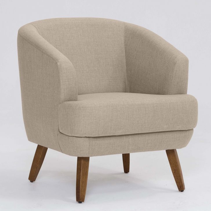 Poltrona Betania Linho Mescla Bege E Madeira