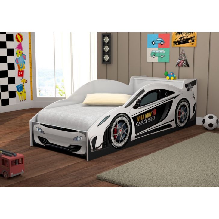 Cama Carro com Baú Infantil Branco com Colchão