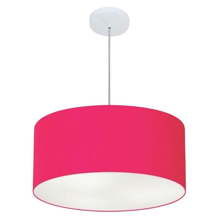 Pendente Cilíndrico Md-4100 Cúpula em Tecido 50x25cm Rosa Pink - Bivolt