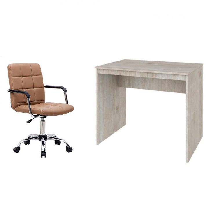 Conjunto de Mesa Office Snow com Cadeira de Escritório Secretária Giratória Fitz Marrom