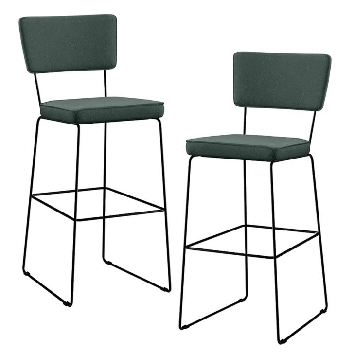 Kit 02 Banquetas Alta Para Cozinha Sala Base em Aço Fixa Allana L02 Linho Verde Musgo - Lyam Decor